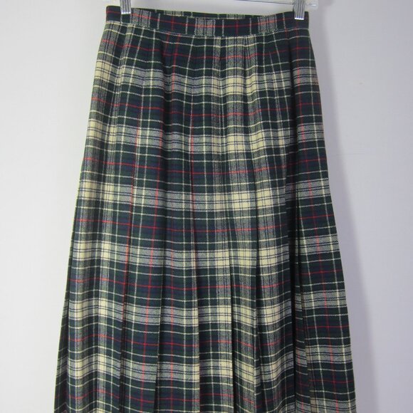 Pendleton Dresses & Skirts - Vtg Pendleton Women XS Green Ivory Red Tartan Plaid Wool Kilt 26" Waist Skirt